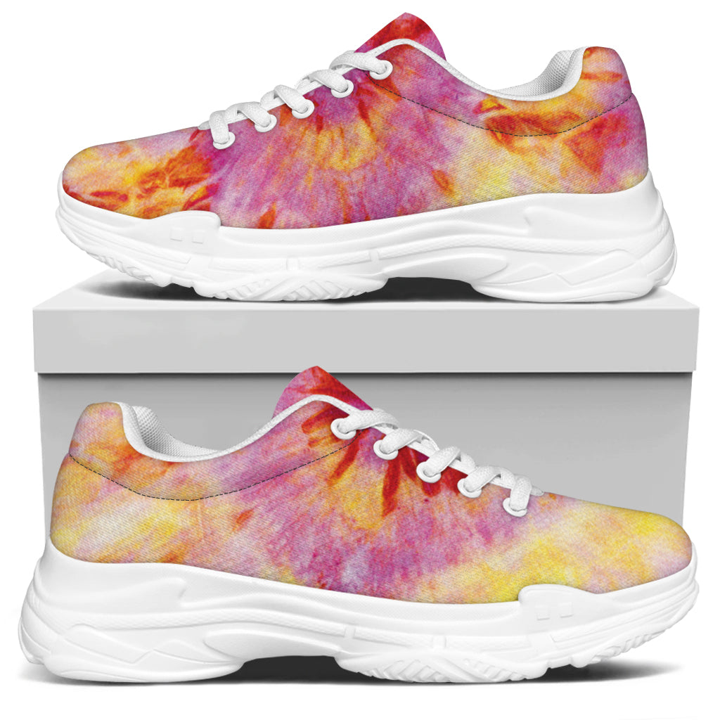 Pink And Yellow Tie Dye Print White Chunky Shoes