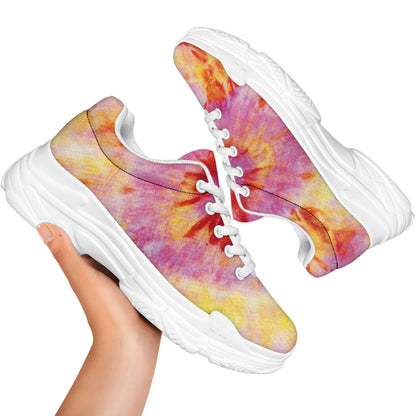 Pink And Yellow Tie Dye Print White Chunky Shoes