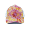 Pink And Yellow Tie Dye Print White Mesh Trucker Hat
