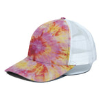 Pink And Yellow Tie Dye Print White Mesh Trucker Cap