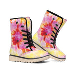 Pink And Yellow Tie Dye Print Winter Boots