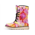 Pink And Yellow Tie Dye Print Winter Boots