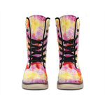 Pink And Yellow Tie Dye Print Winter Boots