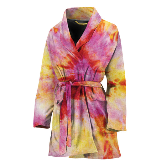 Pink And Yellow Tie Dye Print Women's Bathrobe