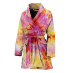Pink And Yellow Tie Dye Print Women's Bathrobe