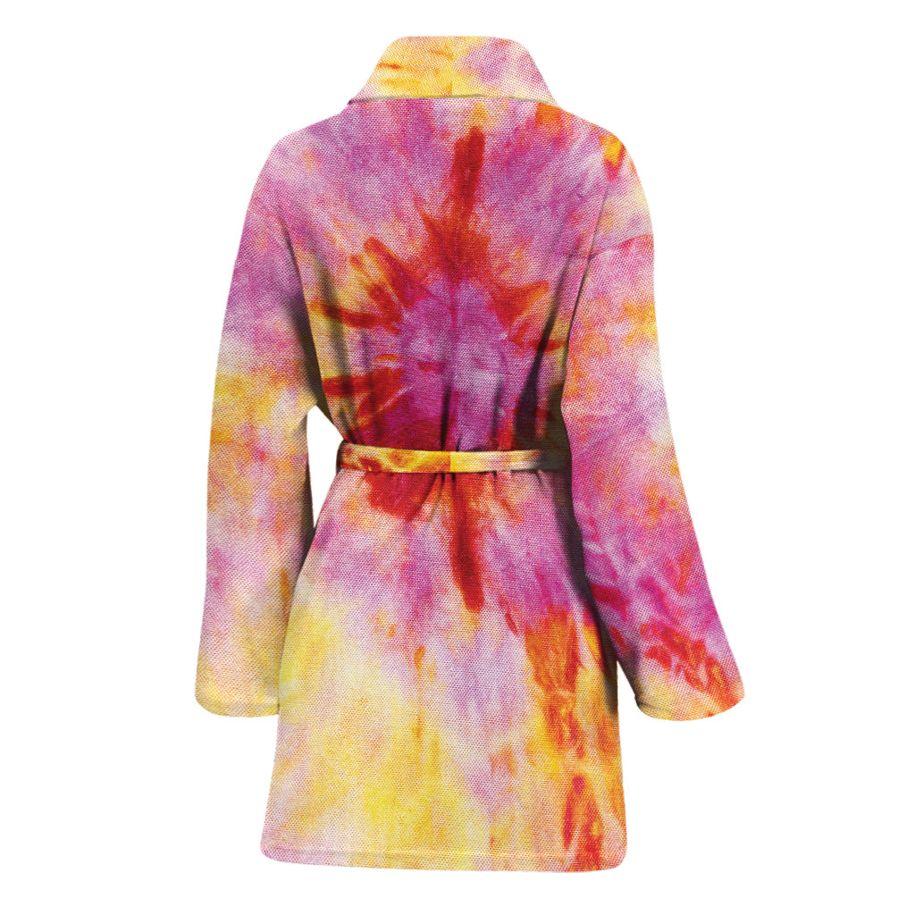 Pink And Yellow Tie Dye Print Women's Bathrobe
