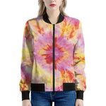 Pink And Yellow Tie Dye Print Women's Bomber Jacket