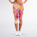 Pink And Yellow Tie Dye Print Women's Capri Leggings