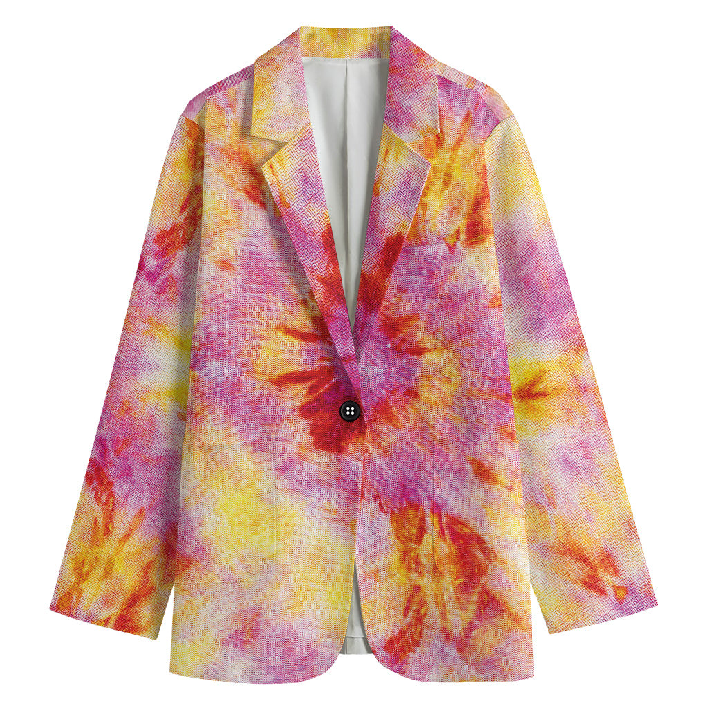 Pink And Yellow Tie Dye Print Women's Cotton Blazer