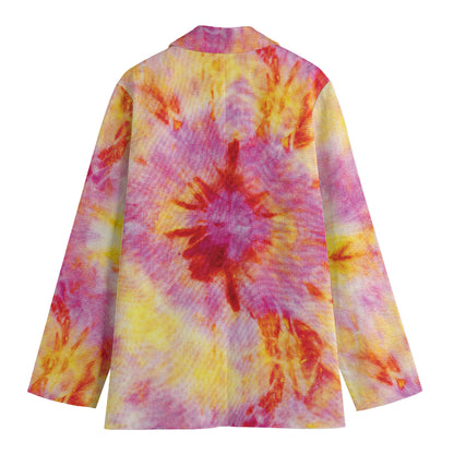 Pink And Yellow Tie Dye Print Women's Cotton Blazer