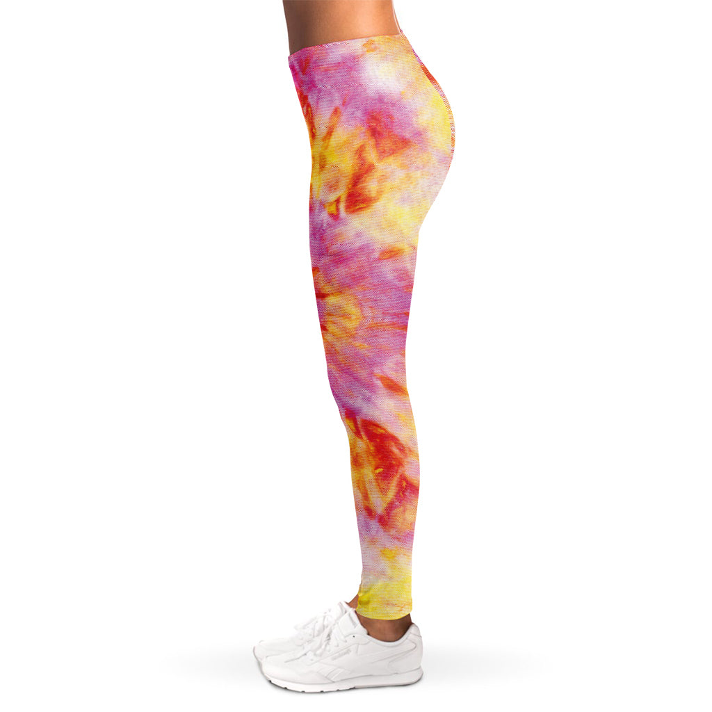 Pink And Yellow Tie Dye Print Women's Leggings