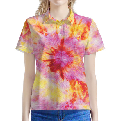 Pink And Yellow Tie Dye Print Women's Polo Shirt