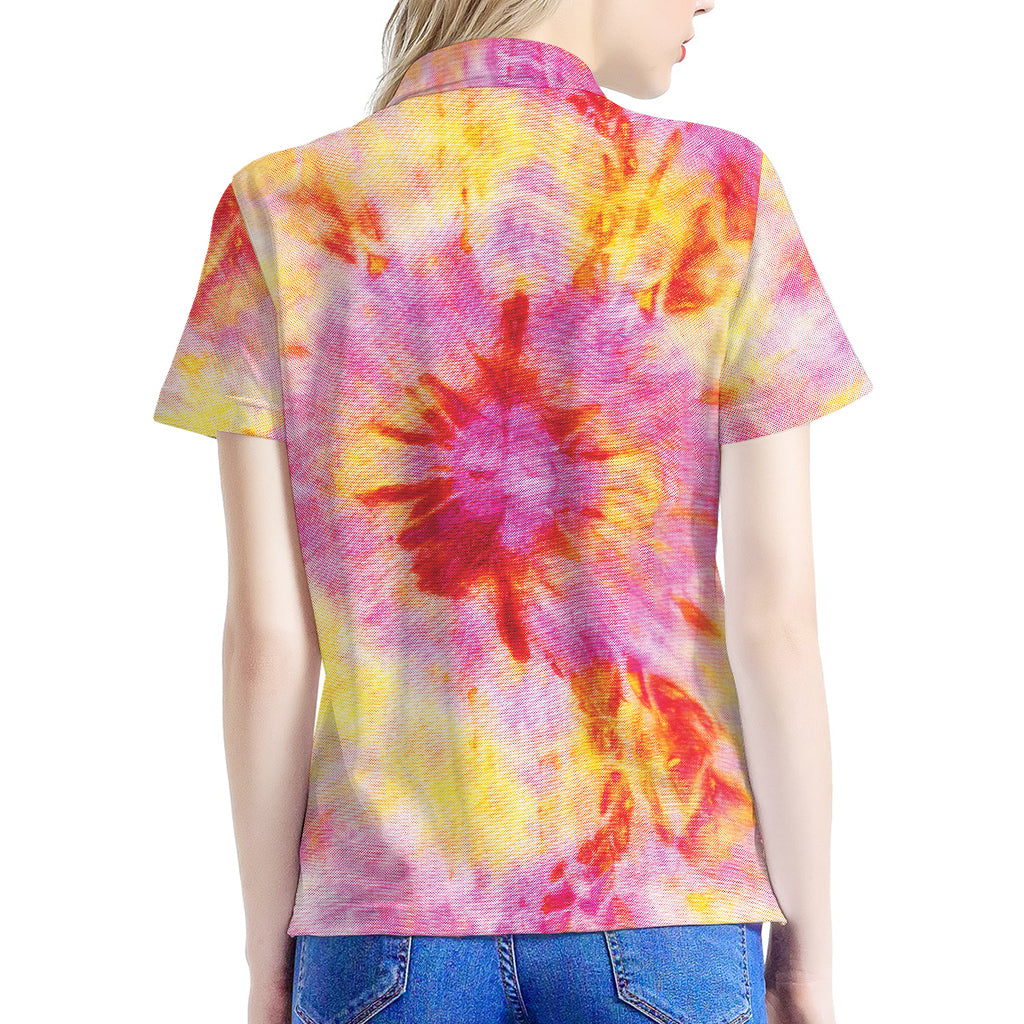 Pink And Yellow Tie Dye Print Women's Polo Shirt