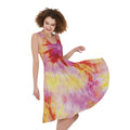 Pink And Yellow Tie Dye Print Sleeveless Knee Length Dress