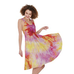 Pink And Yellow Tie Dye Print Women's Sleeveless Dress