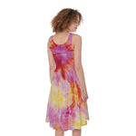 Pink And Yellow Tie Dye Print Women's Sleeveless Dress