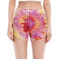 Pink And Yellow Tie Dye Print Women's Split Running Shorts