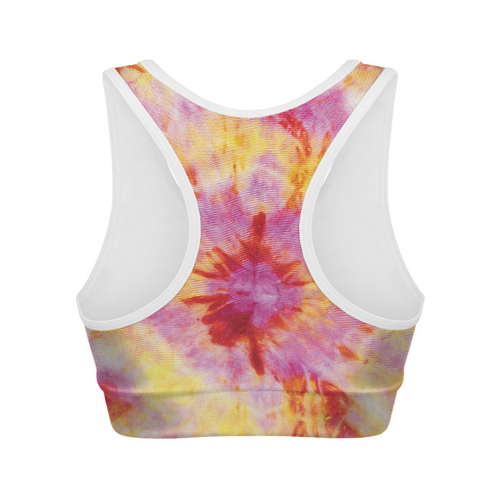 Pink And Yellow Tie Dye Print Women's Sports Bra