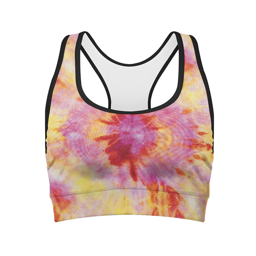 Pink And Yellow Tie Dye Print Women's Sports Bra
