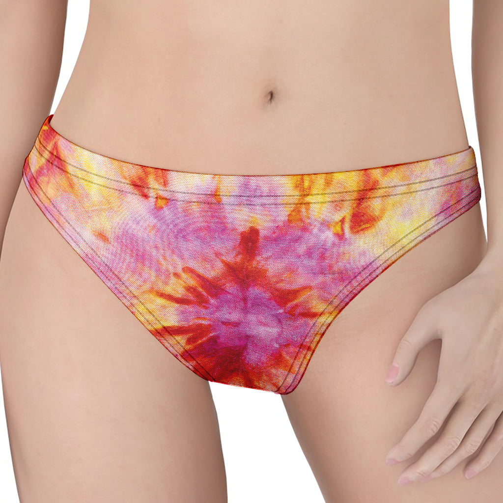 Pink And Yellow Tie Dye Print Women's Thong