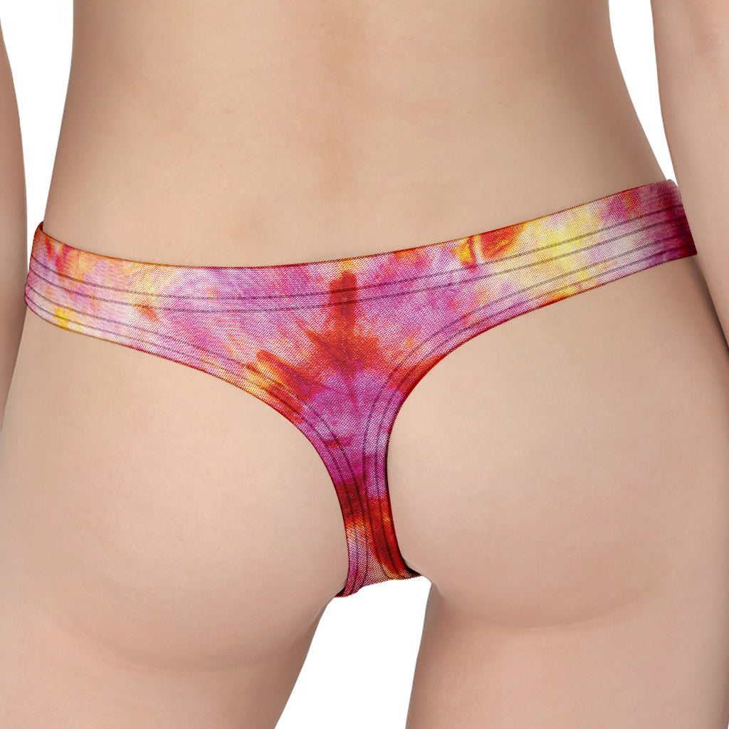 Pink And Yellow Tie Dye Print Women's Thong