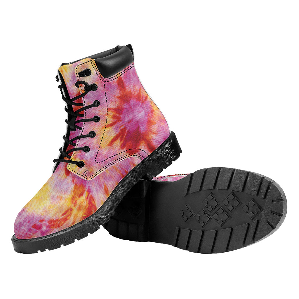Pink And Yellow Tie Dye Print Work Boots