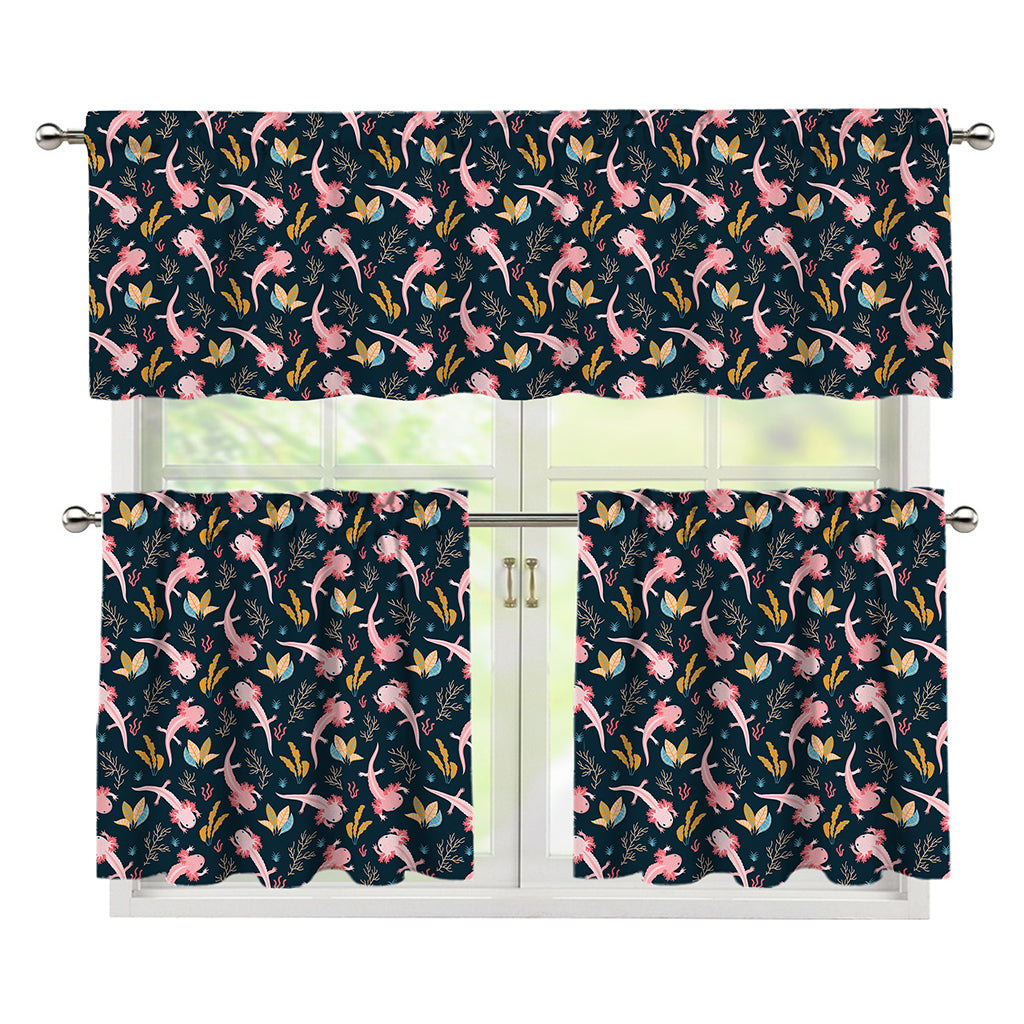 Pink Axolotl Pattern Print 3 Piece Kitchen Curtains