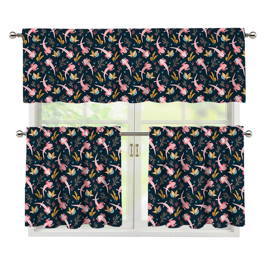 Pink Axolotl Pattern Print 3 Piece Kitchen Curtains