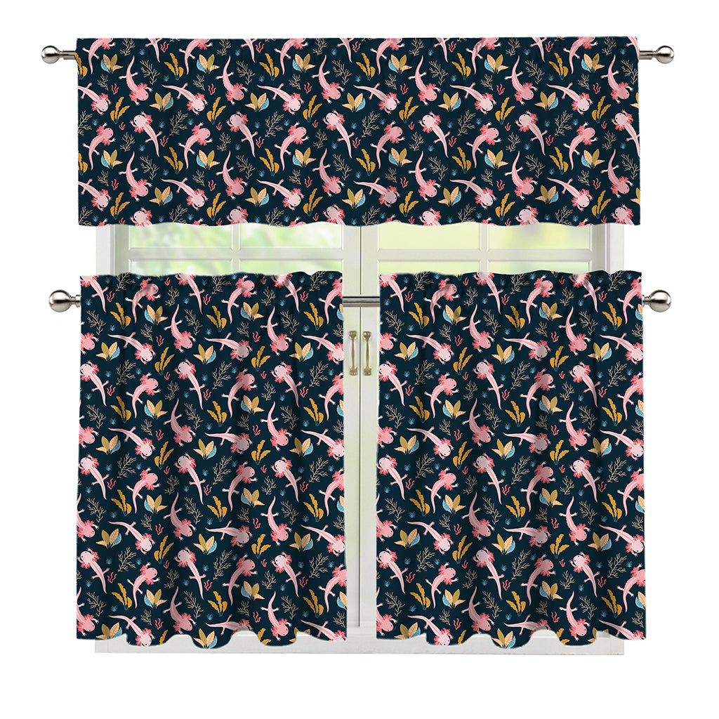 Pink Axolotl Pattern Print 3 Piece Kitchen Curtains