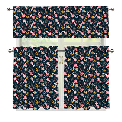 Pink Axolotl Pattern Print 3 Piece Kitchen Curtains