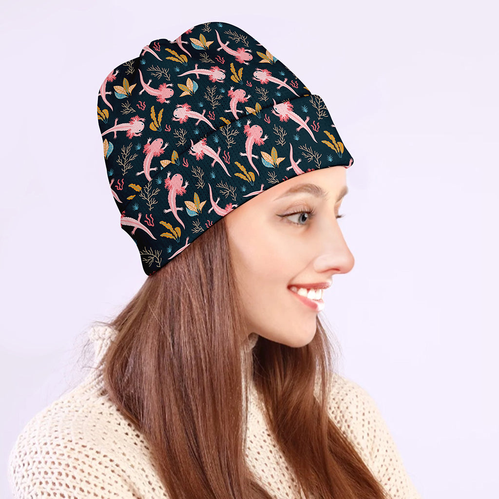 Pink Axolotl Pattern Print Beanie