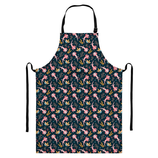 Pink Axolotl Pattern Print Bib Apron With Pocket