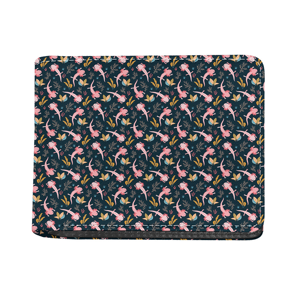 Pink Axolotl Pattern Print Bifold Wallet