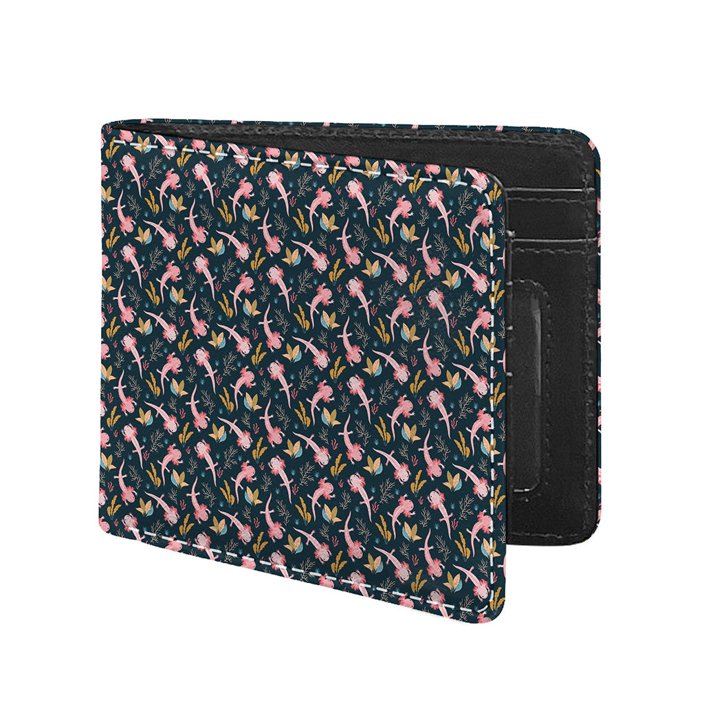 Pink Axolotl Pattern Print Bifold Wallet
