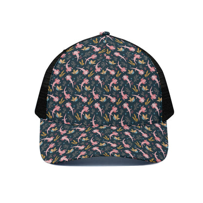 Pink Axolotl Pattern Print Black Mesh Trucker Cap