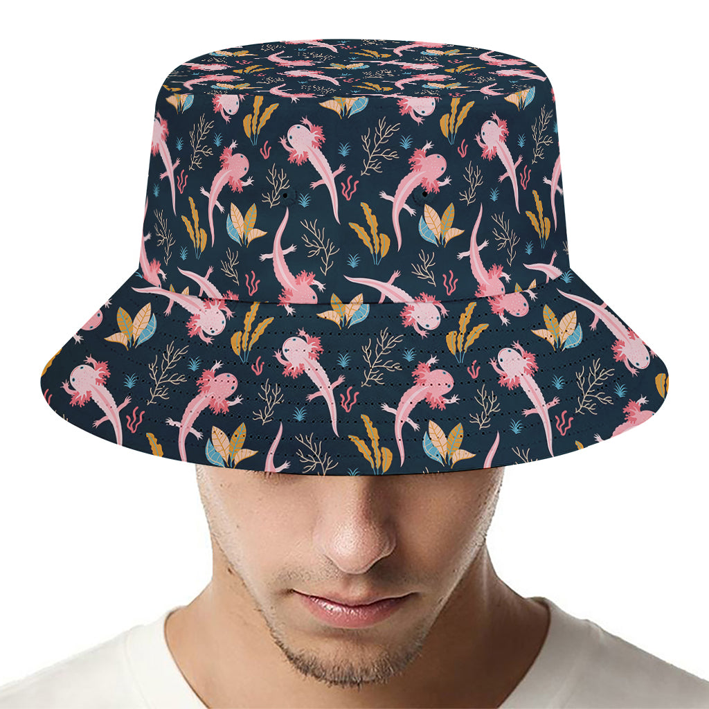 Pink Axolotl Pattern Print Bucket Hat