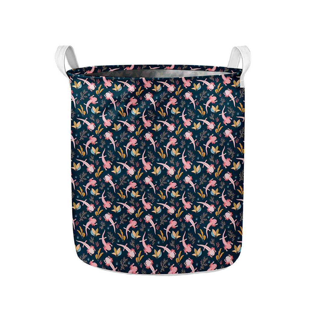 Pink Axolotl Pattern Print Collapsible Laundry Basket