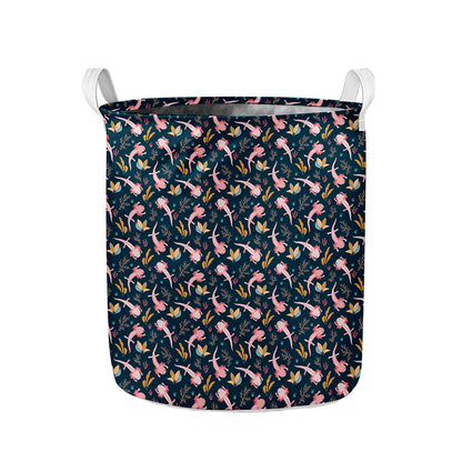 Pink Axolotl Pattern Print Collapsible Laundry Basket