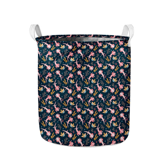 Pink Axolotl Pattern Print Collapsible Laundry Basket
