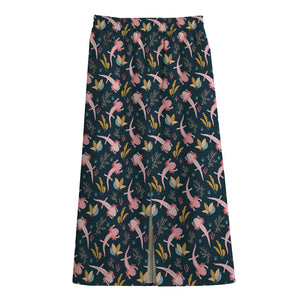 Pink Axolotl Pattern Print Cotton Front Slit Maxi Skirt