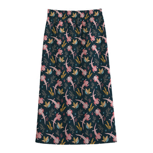 Pink Axolotl Pattern Print Cotton Front Slit Maxi Skirt