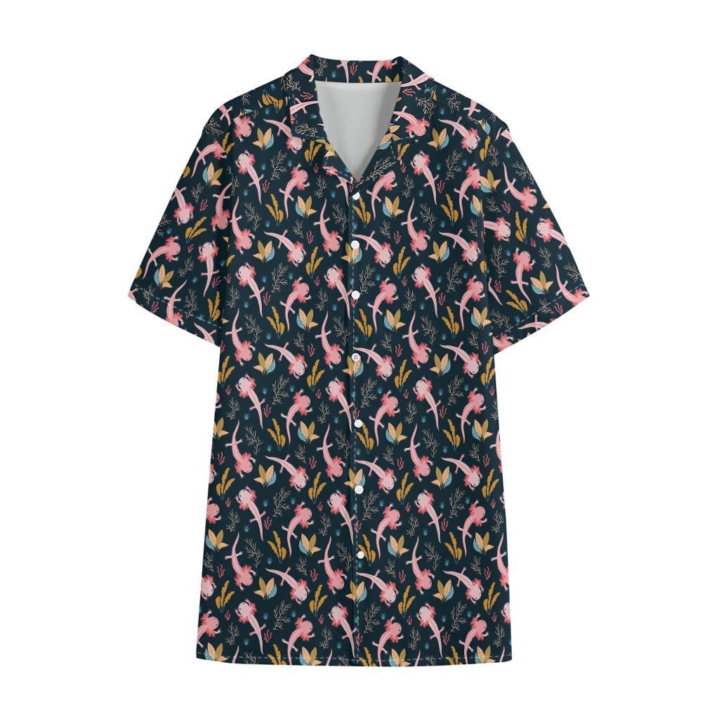 Pink Axolotl Pattern Print Cotton Hawaiian Shirt