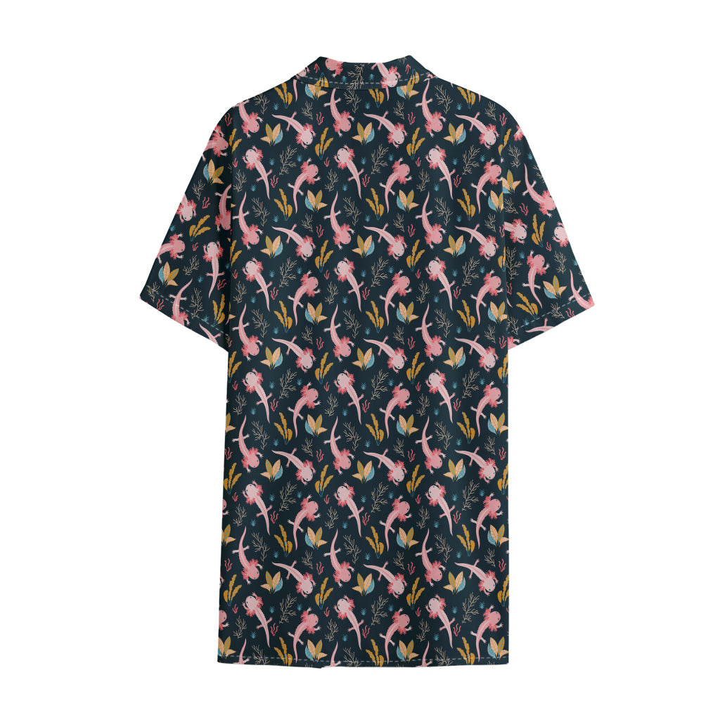 Pink Axolotl Pattern Print Cotton Hawaiian Shirt