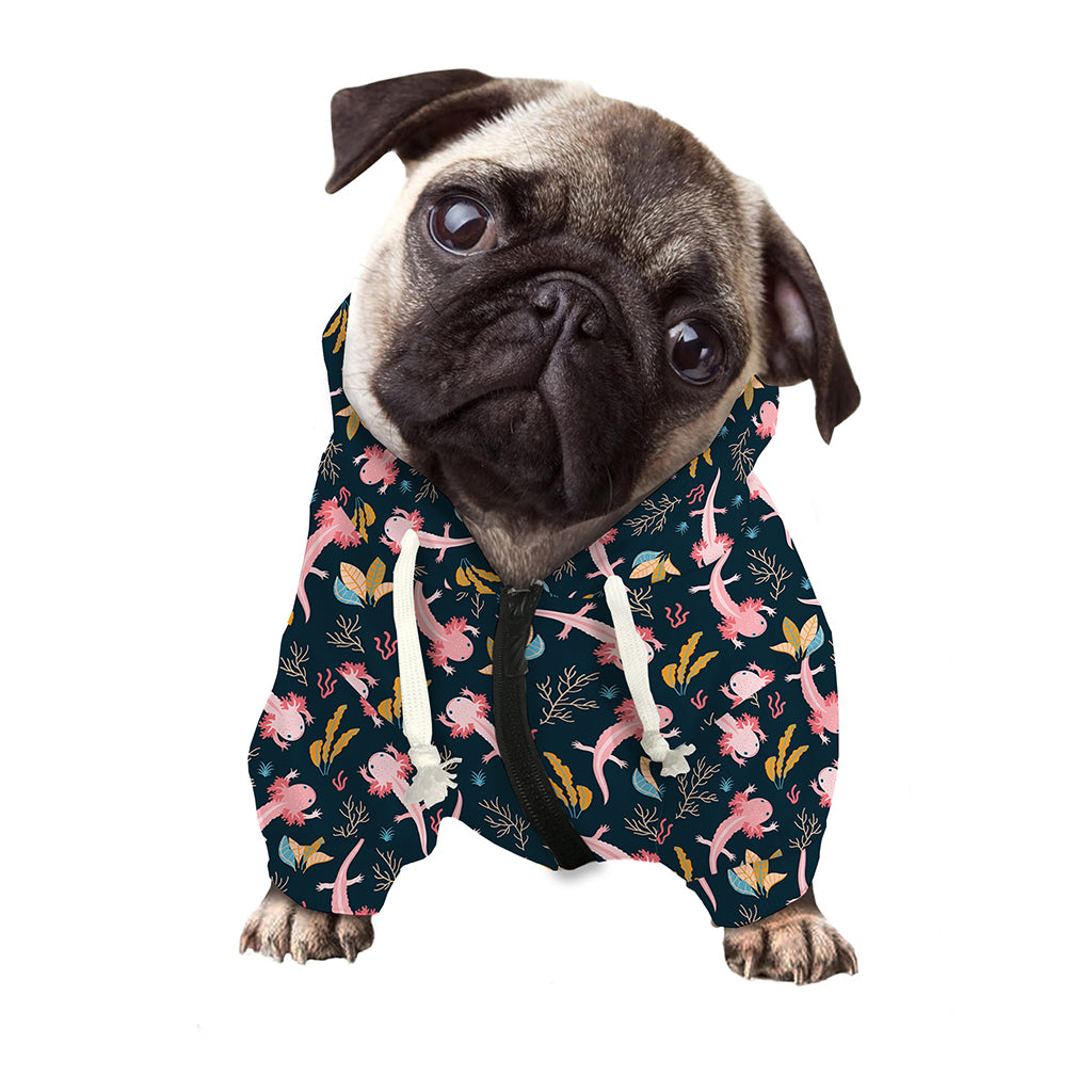 Pink Axolotl Pattern Print Dog Zip Up Hoodie