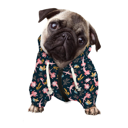 Pink Axolotl Pattern Print Dog Zip Up Hoodie