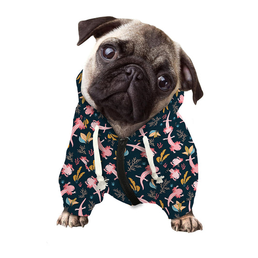 Pink Axolotl Pattern Print Dog Zip Up Hoodie
