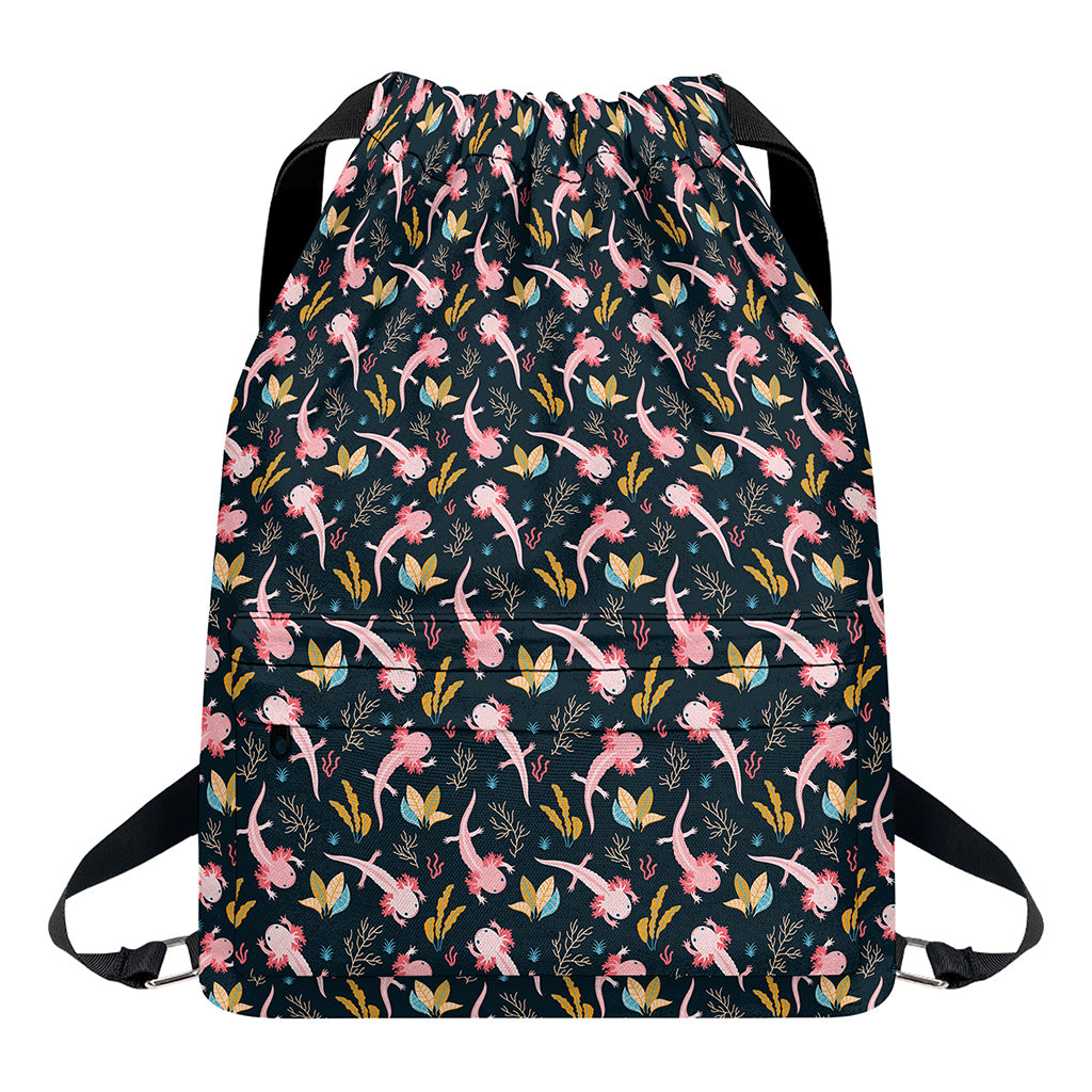Pink Axolotl Pattern Print Drawstring Backpack