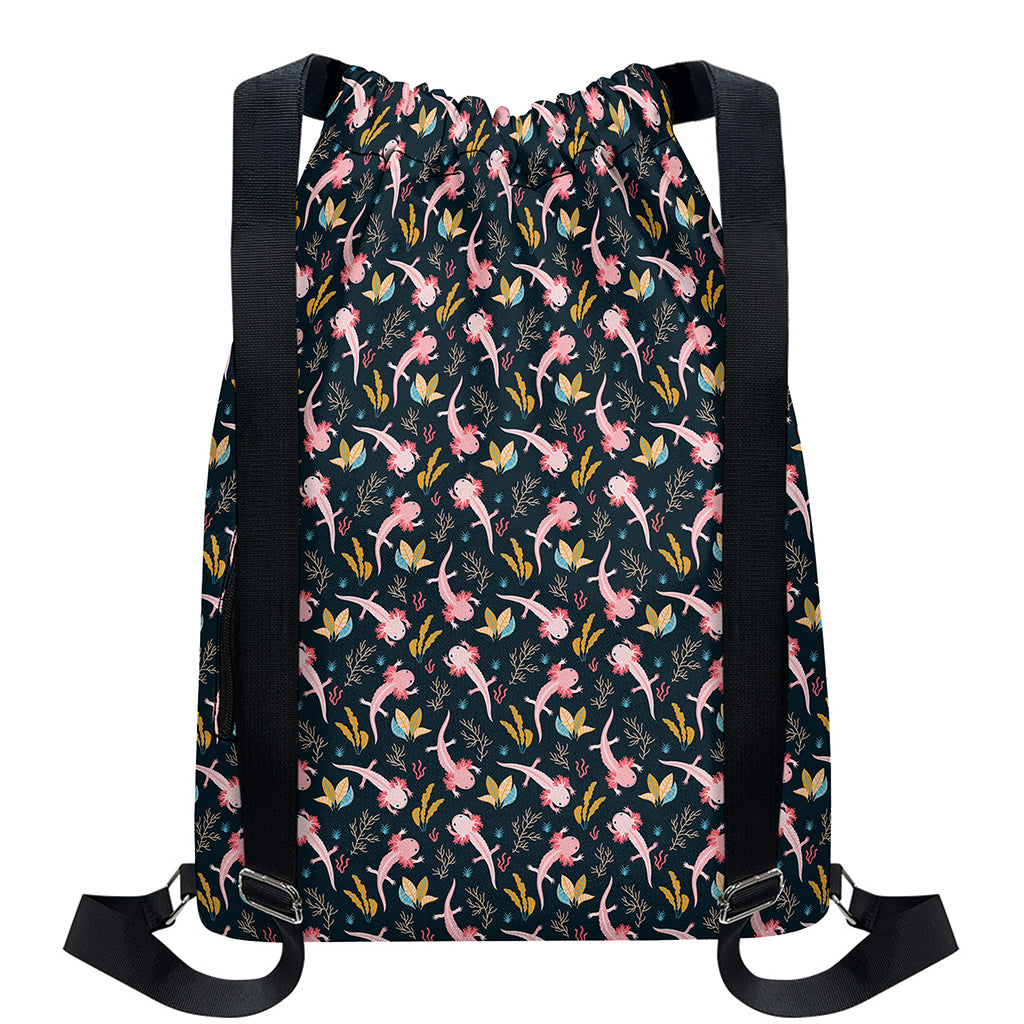 Pink Axolotl Pattern Print Drawstring Backpack