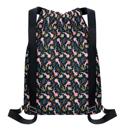 Pink Axolotl Pattern Print Drawstring Backpack