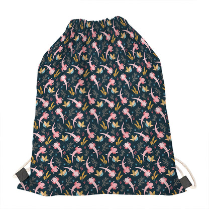Pink Axolotl Pattern Print Drawstring Bag